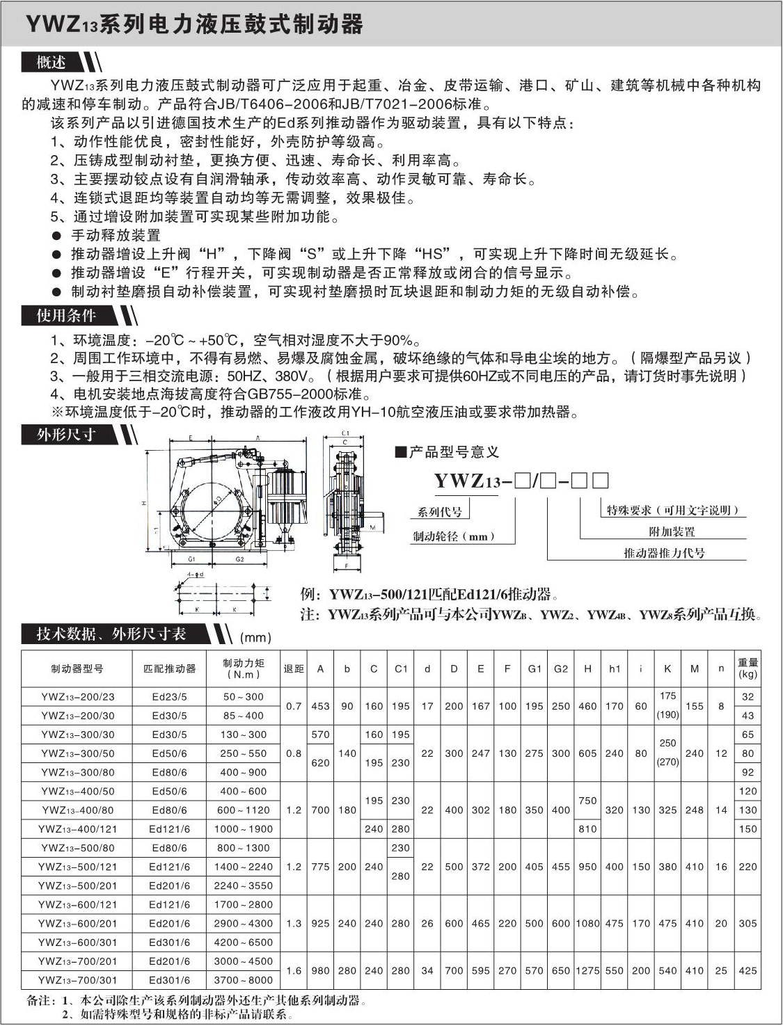 YWZ13系列电力液压鼓式制动器