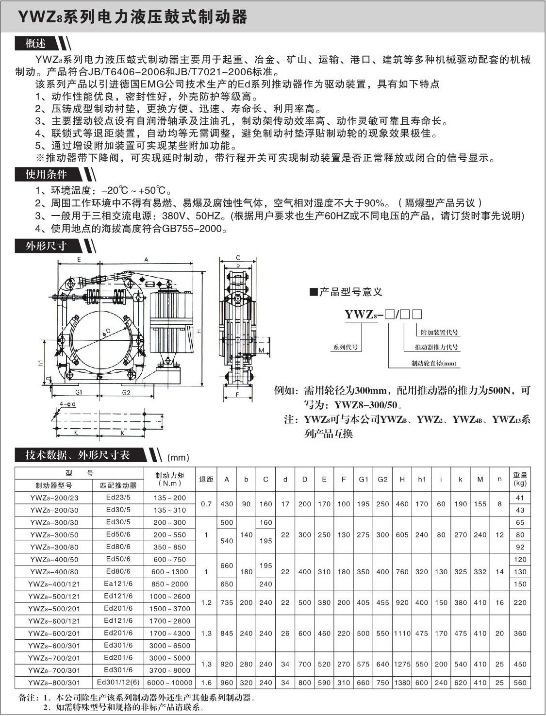 YWZ8系列电力液压鼓式制动器