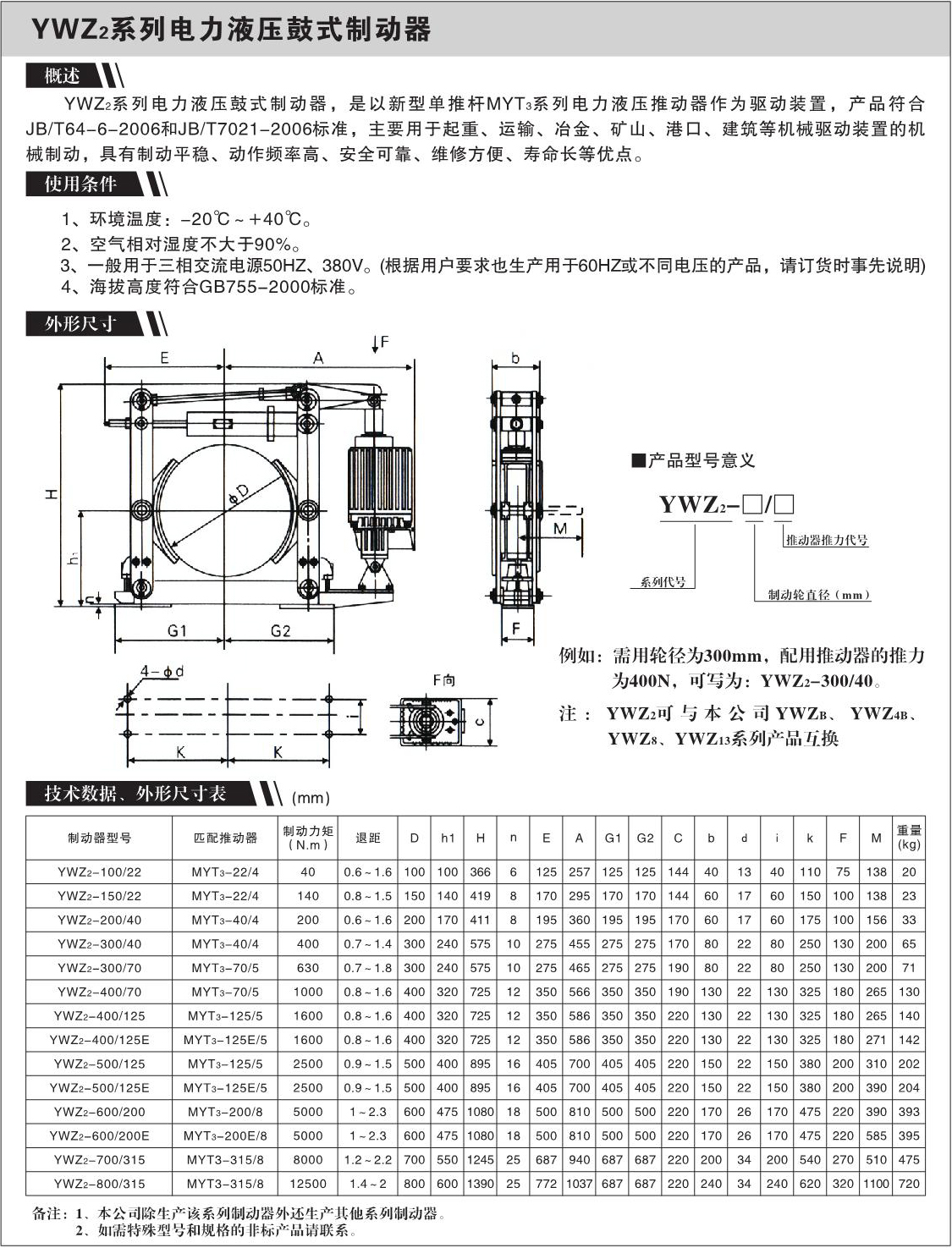 YWZ2系列电力液压鼓式制动器