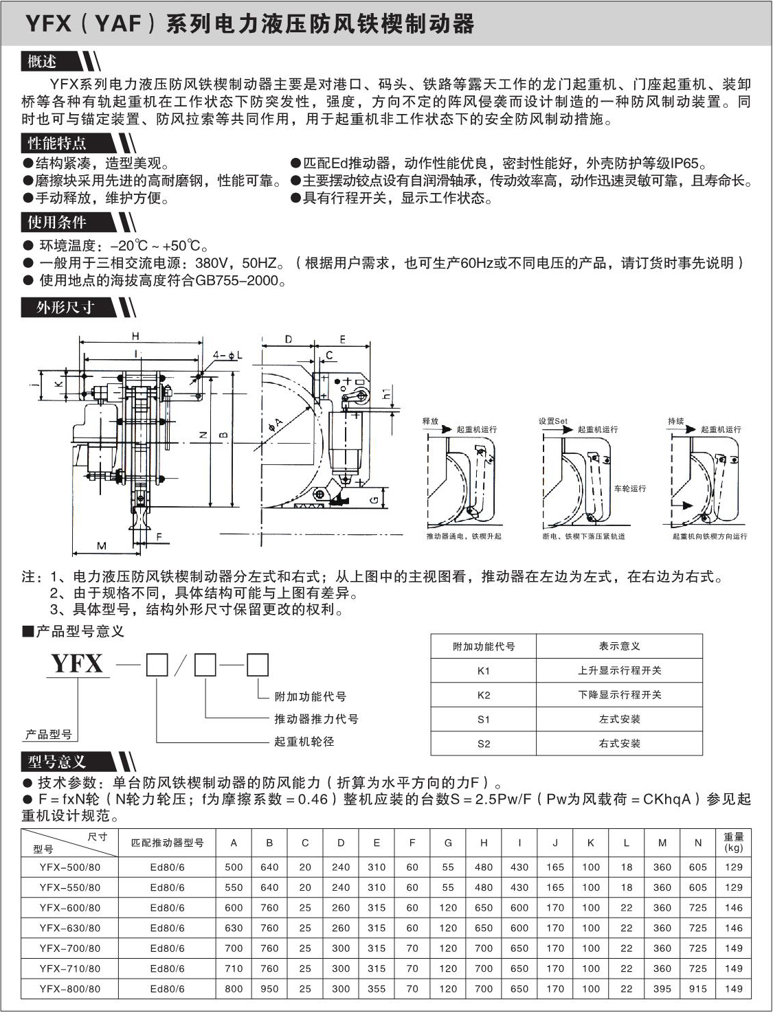 YFX（YAF)系列电力液压防风铁楔制动器