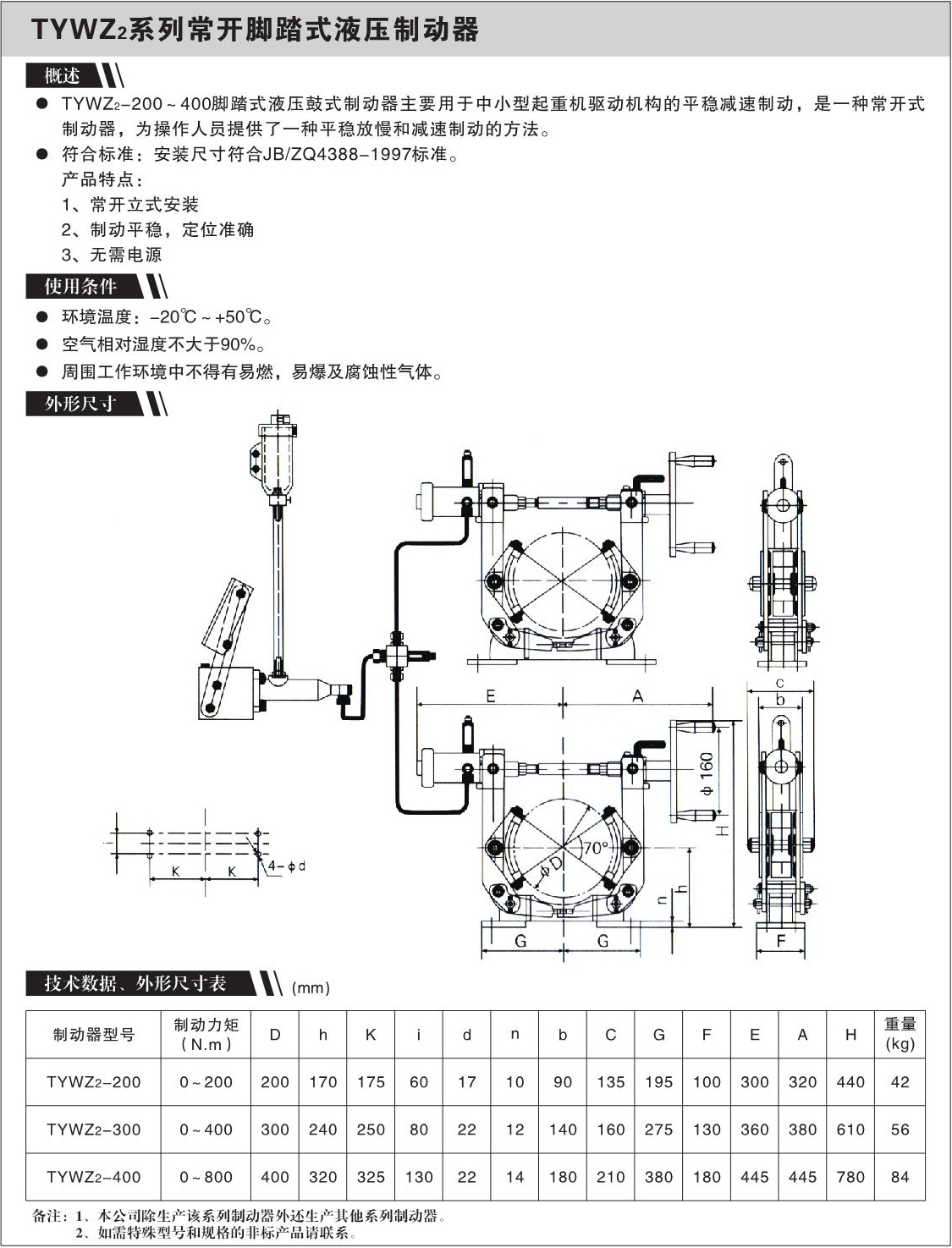 TYWZ2系列常开脚踏式液压制动器